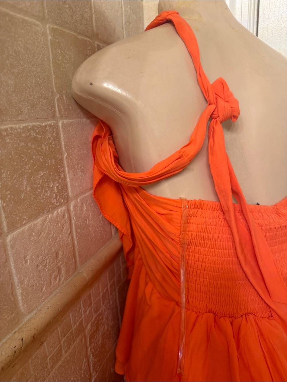 One-Shoulder Ruffle Mini Dress in Bright Orange - Picture 5 of 6
